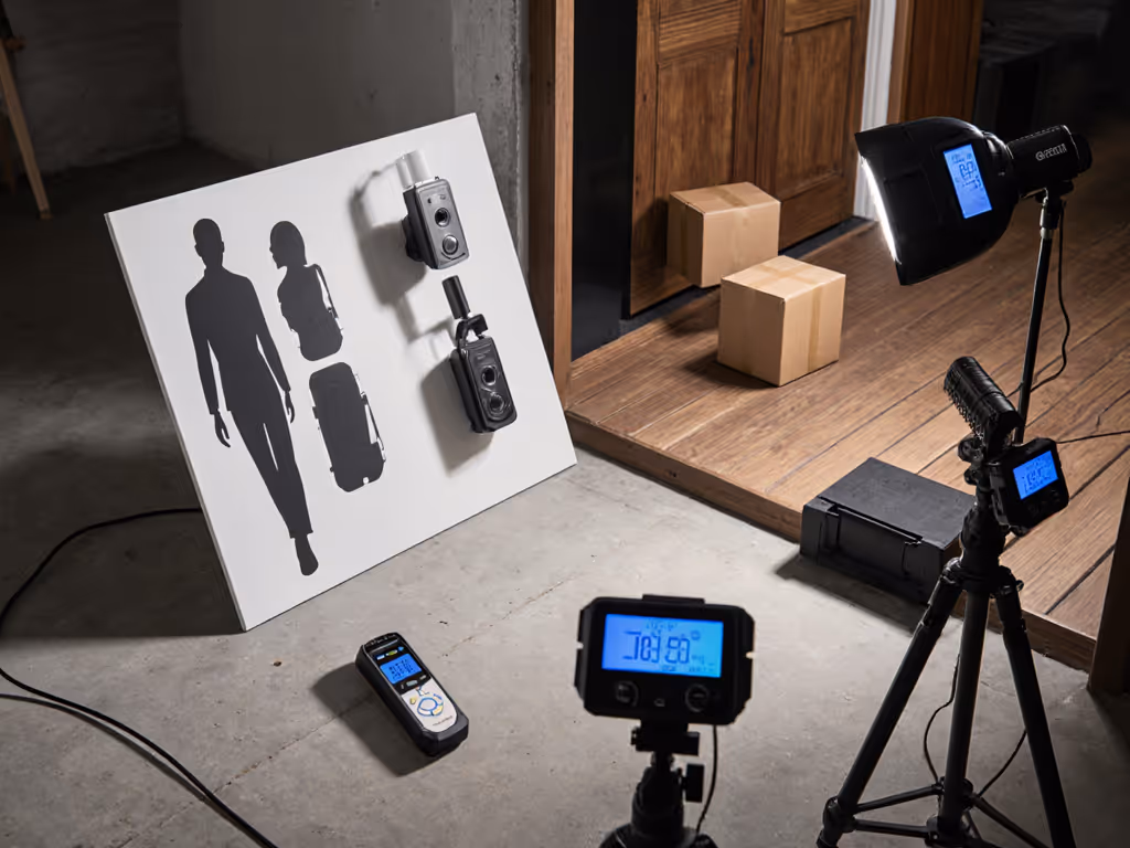sunlight glare testing setup with light meters and delivery dummies